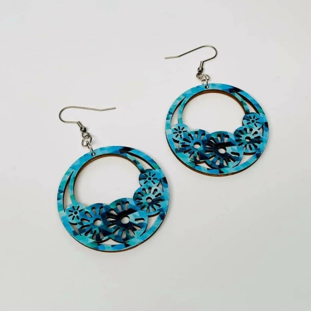 💙 Blue 💙 Wood Kaleidoscope Cut Out Earrings